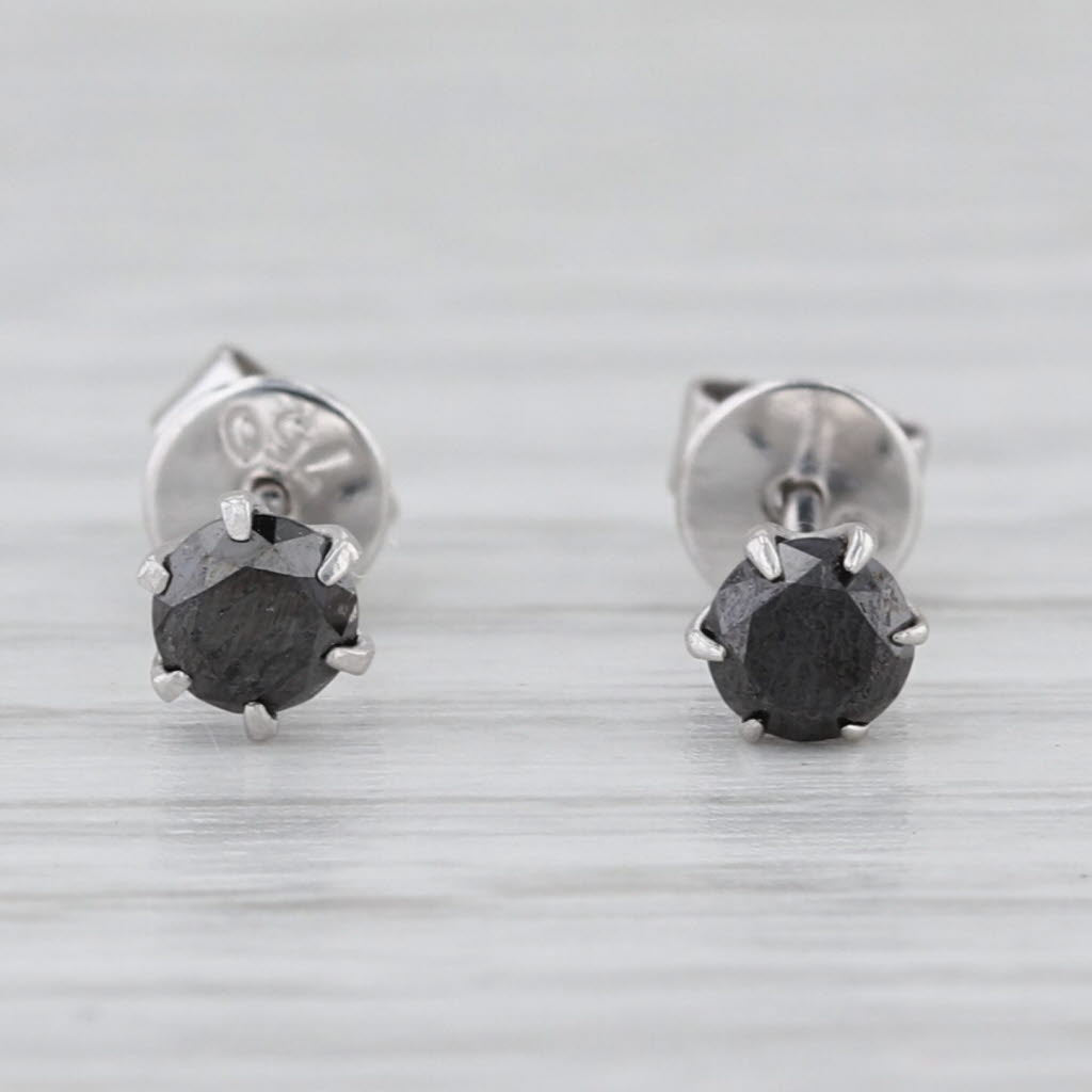 0.30ctw Black Diamond Stud Earrings 18k White Gold Round Solitaire Studs