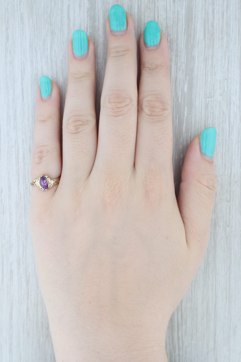 Light Gray 0.50ct Marquise Amethyst Ring 10k Yellow Gold Size 6 Diamond Accents