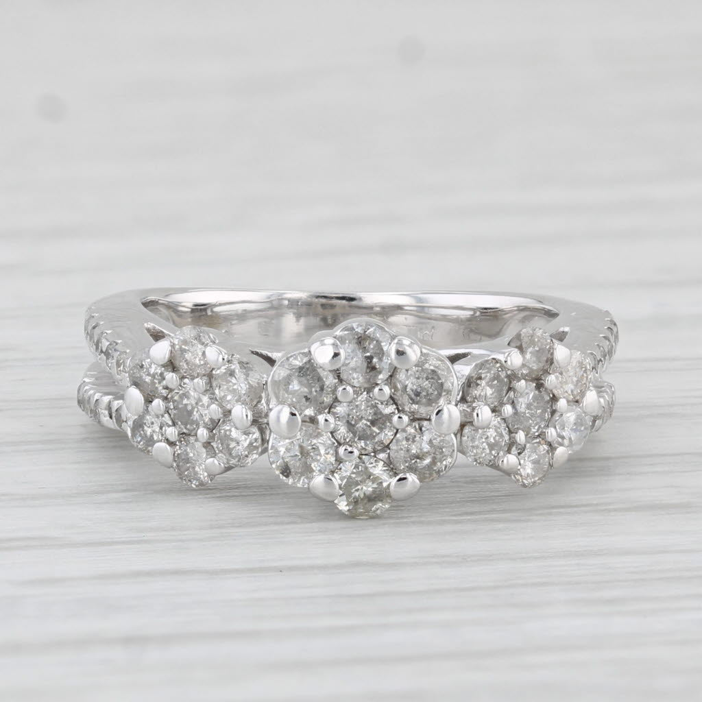 Light Gray 0.90ctw Diamond Clusters Ring 14k White Gold Size 4.25 Engagement