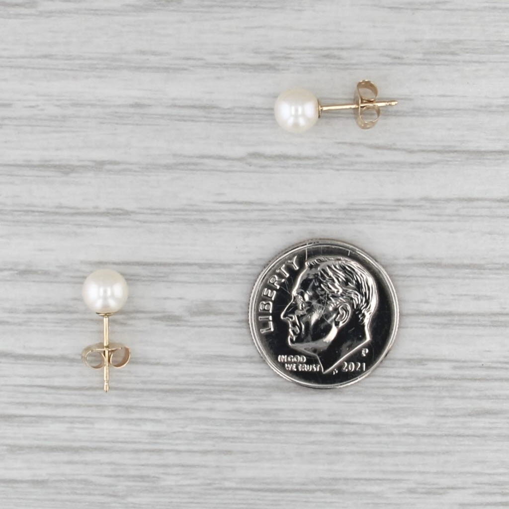 Cultured Pearl Stud Earrings 14k Yellow Gold 5.4mm Round Bead Studs
