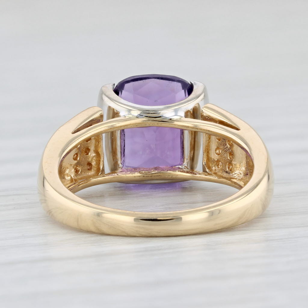 Light Gray 3.09ctw Cushion Amethyst Diamond Ring 18k Yellow Gold Size 6.25