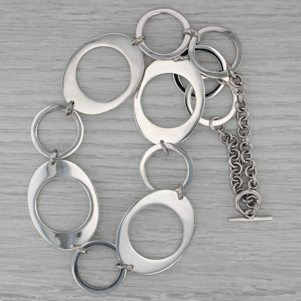 Large Circle Link Statement Necklace Sterling Silver Toggle Clasp 19.25"