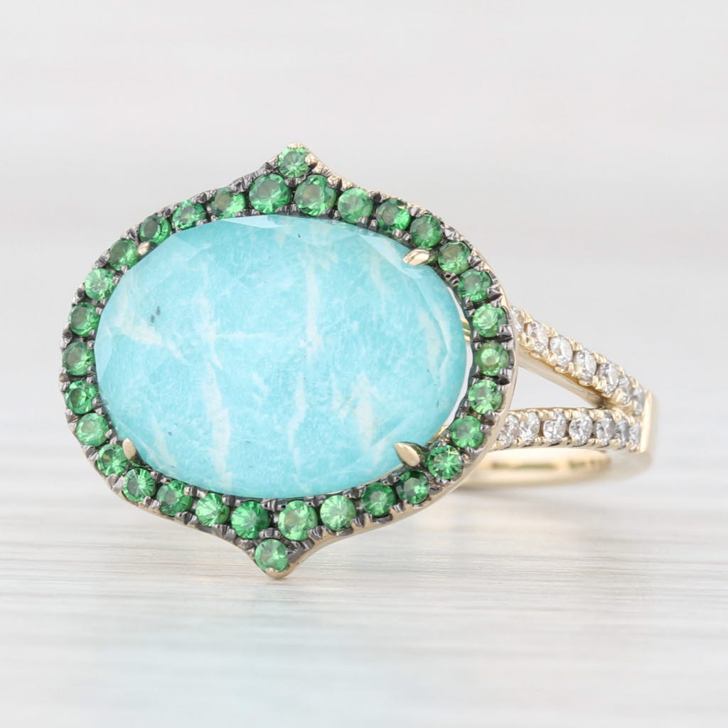 Light Gray New Doves by Doron Paloma Amazonite Tsavorite Ring 14k Yellow Gold Size 6.75
