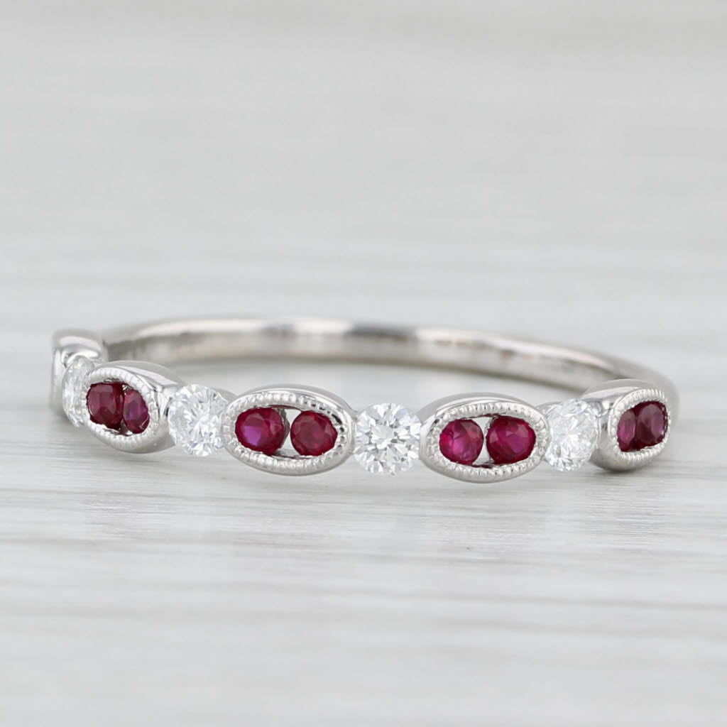 Light Gray 0.40ctw Ruby Diamond Stackable Ring 14k White Gold Size 6.5 Wedding Band