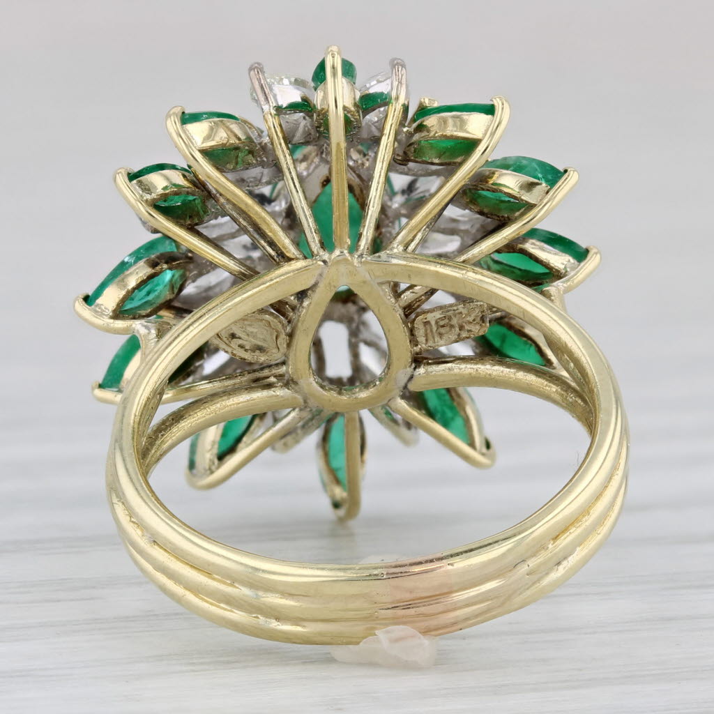 Gray 2.64ctw Emerald Diamond Cluster Ring 18k Yellow Gold Size 7 Cocktail