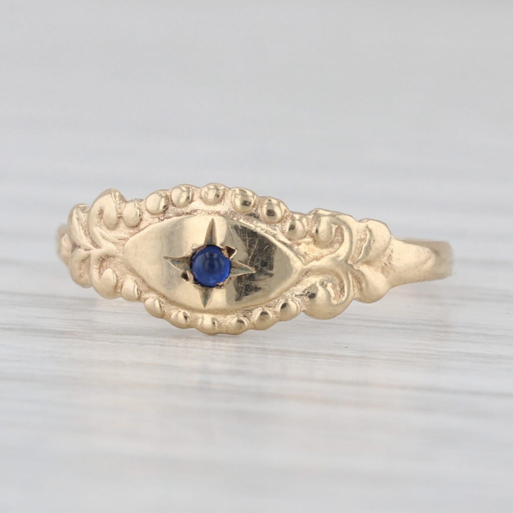 Antique Blue Glass Ring 10k Yellow Gold Size 3.75 Imitation Sapphire