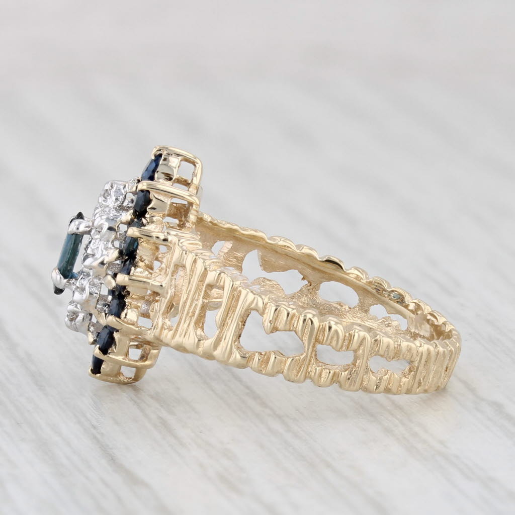 Light Gray 0.90ctw Marquise Blue Sapphire Diamond Ring 10k Yellow Gold Size 6.25