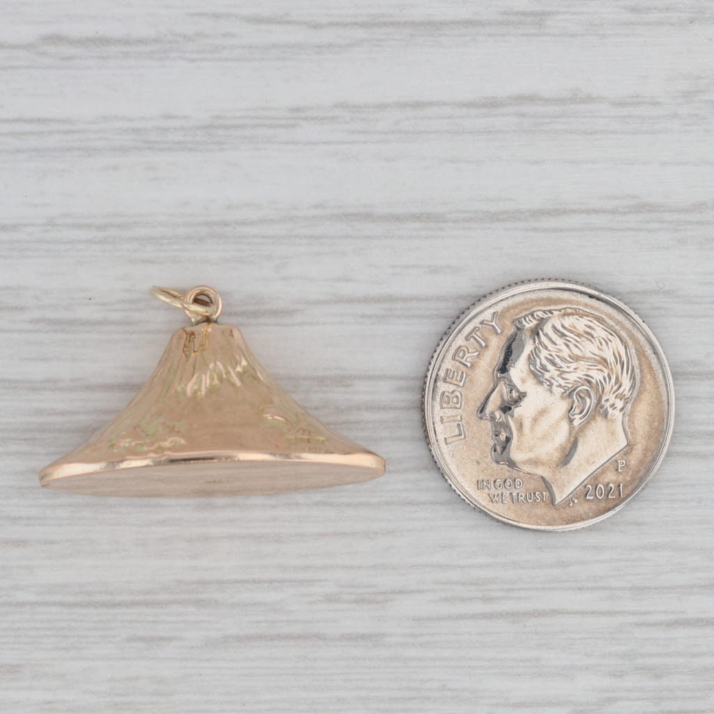 Gray Vintage Mt Fuji Charm 14k Yellow Gold Japan Souvenir Pendant