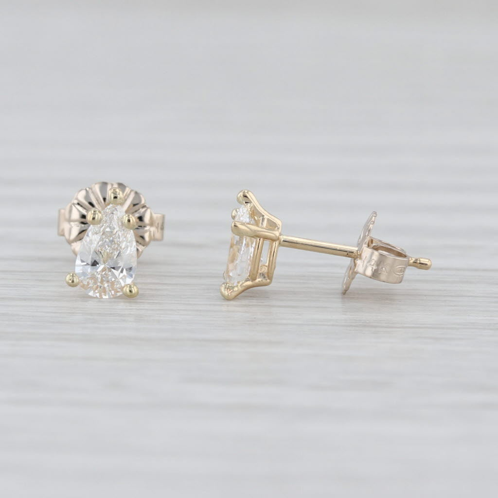 New 0.55ctw Diamond Solitaire Stud Earrings 14k Gold Pear Teardrop Studs