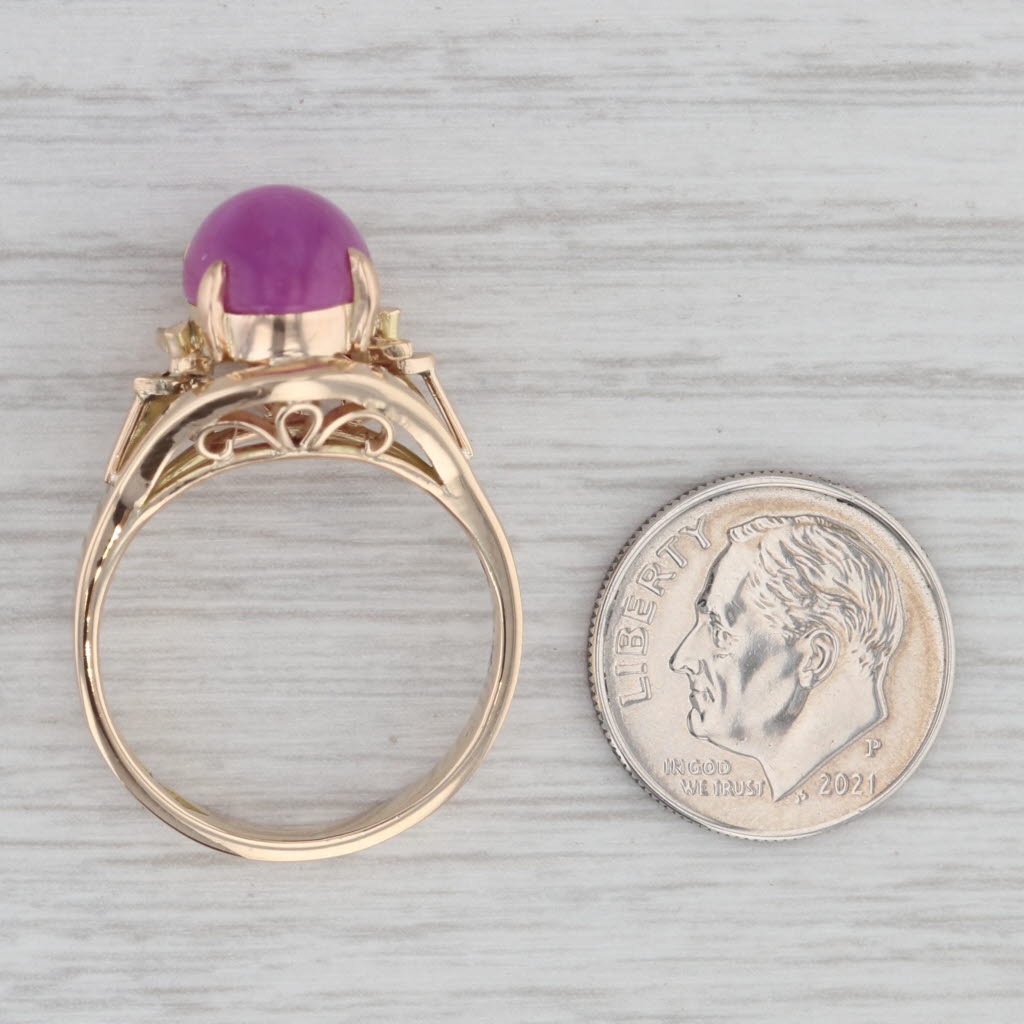 Gray Lab Created Star Ruby Oval Cabochon Solitaire Ring 14k Yellow Gold Size 9