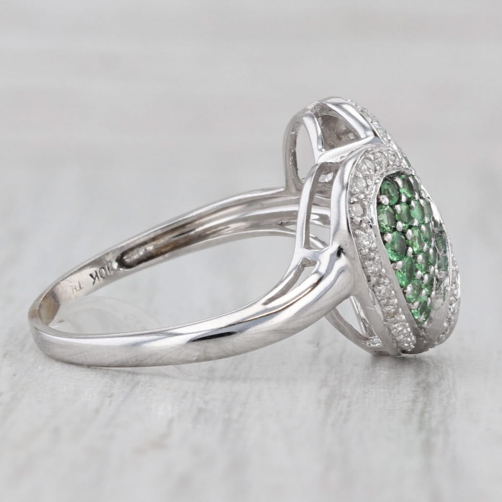 Gray 0.90ctw Green Garnet Diamond Cluster Heart Ring 10k White Gold Size 8.75