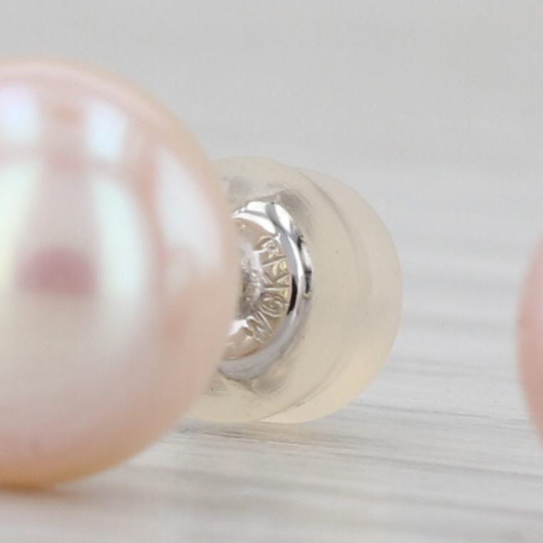 Pink Cultured Pearl Stud Earrings 14k White Gold 8.2mm Round Solitaire Studs