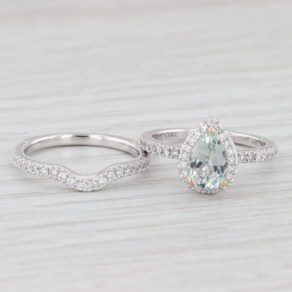 Light Gray Neil Lane 14k White Gold Prasiolite Pear Halo Engagement Ring Bridal Set