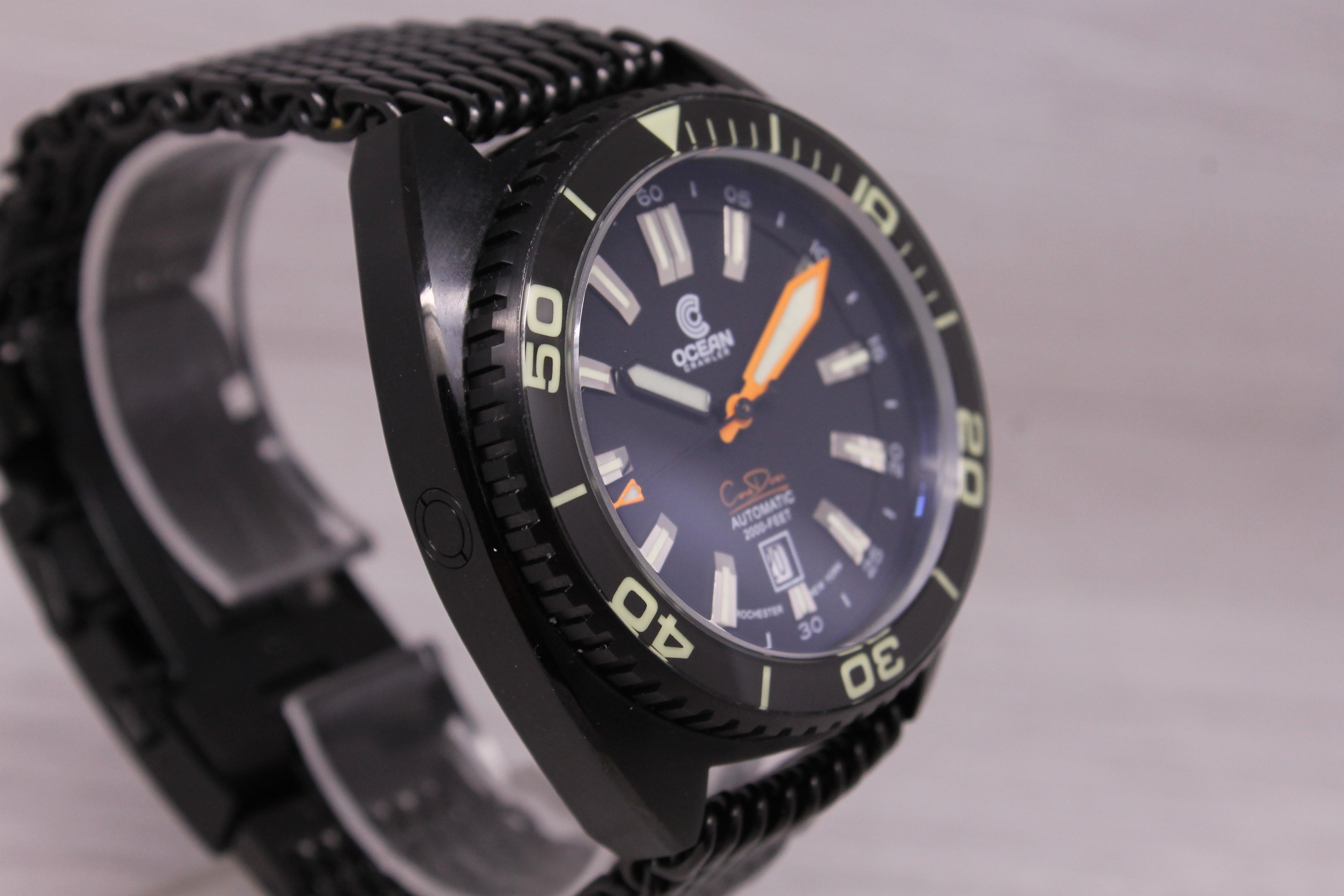 Ocean Crawler Core Diver Mens Automatic Watch 44mm Ultra-Black DLC Steel Boxes