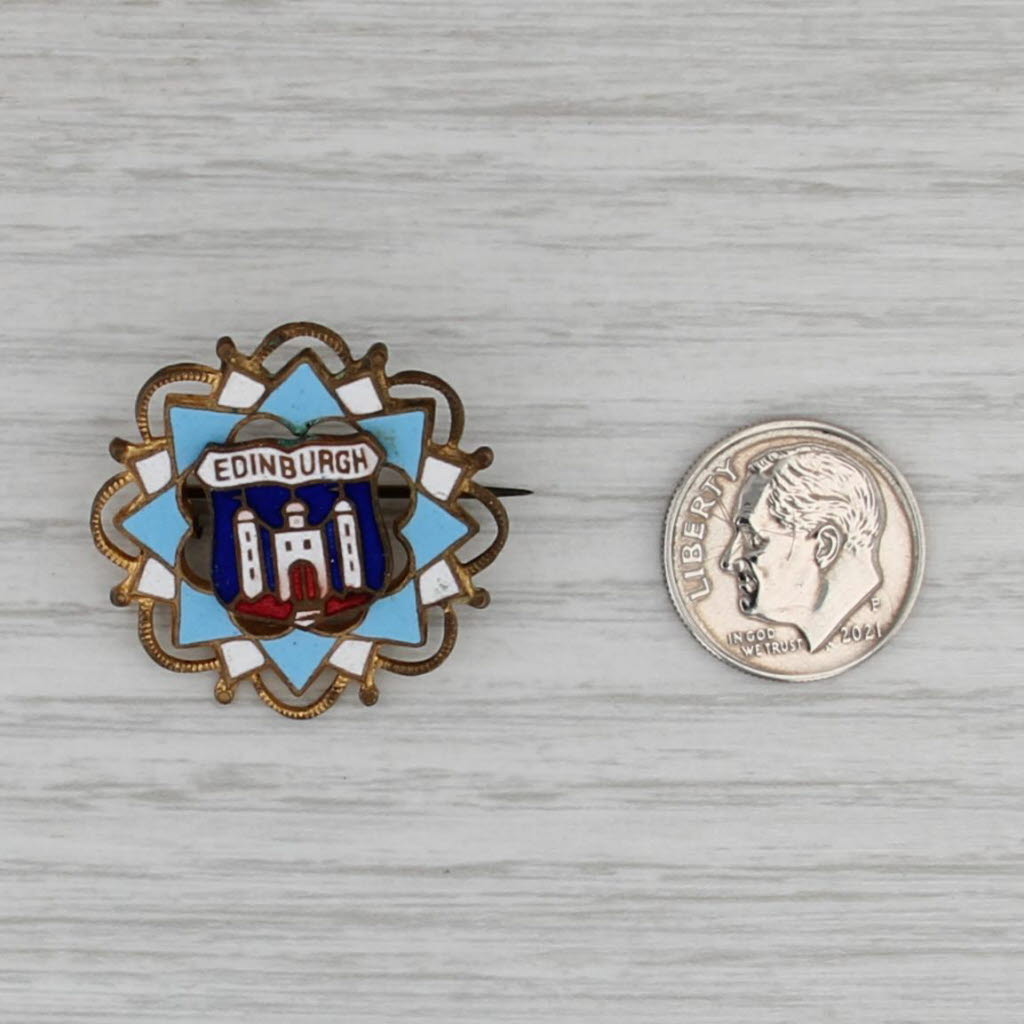 Antique Edinburgh Scotland Souvenir Pin Gold Filled Enamel Brooch