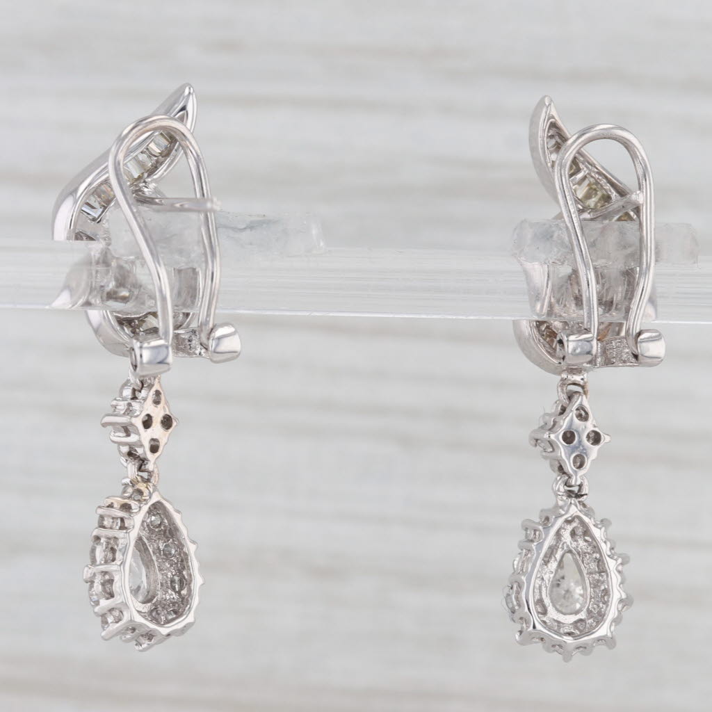 Light Gray 1.63ctw Diamond Teardrop Halo Earrings 18k White Gold Pierced Omega Backs