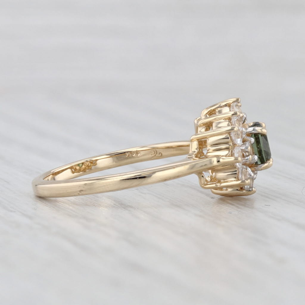 Light Gray 1.11ctw Green Tourmaline White Topaz Ring 14k Yellow Gold Size 7