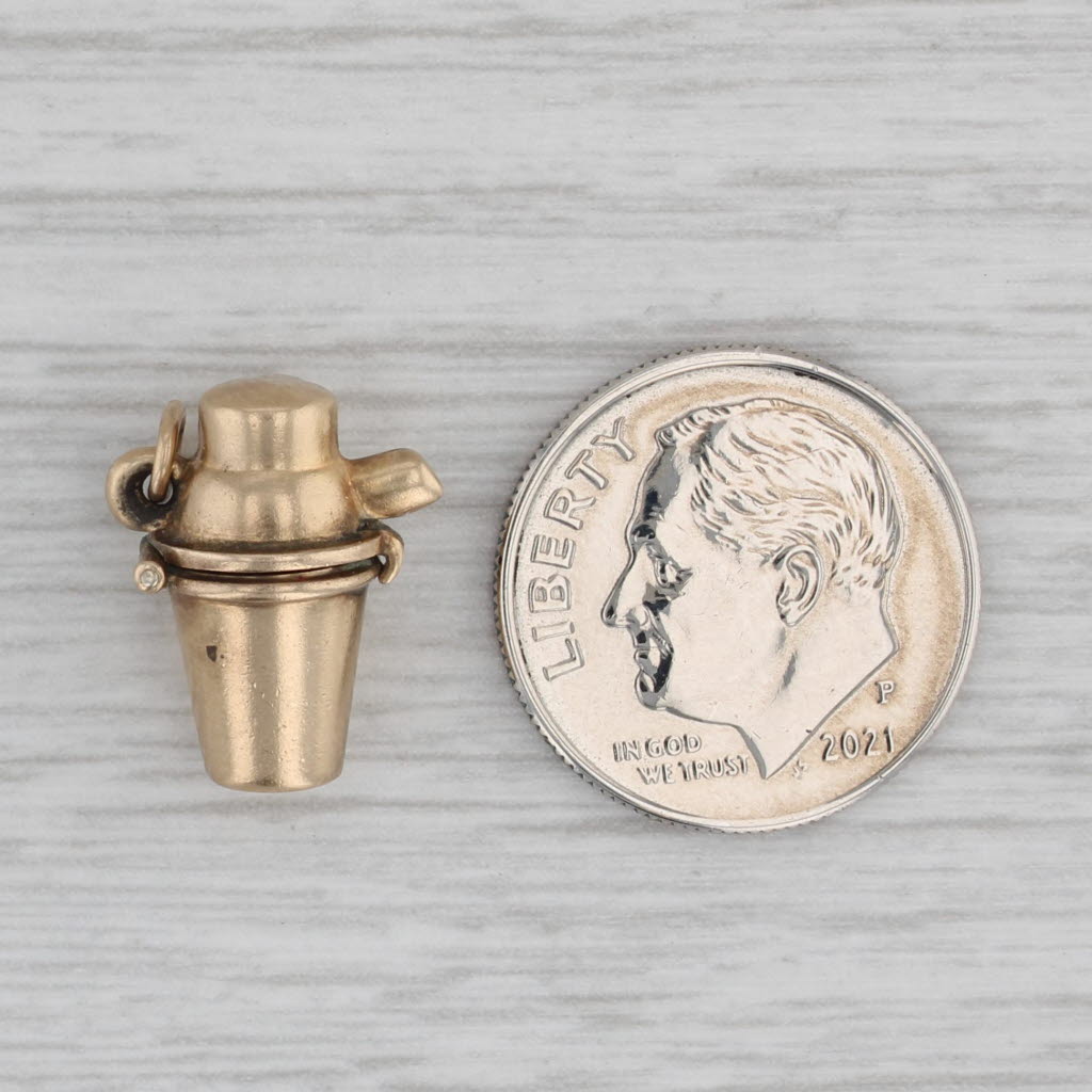 Gray Vintage Cocktail Shaker Devil Inside Charm 10k Yellow Gold Small Pendant