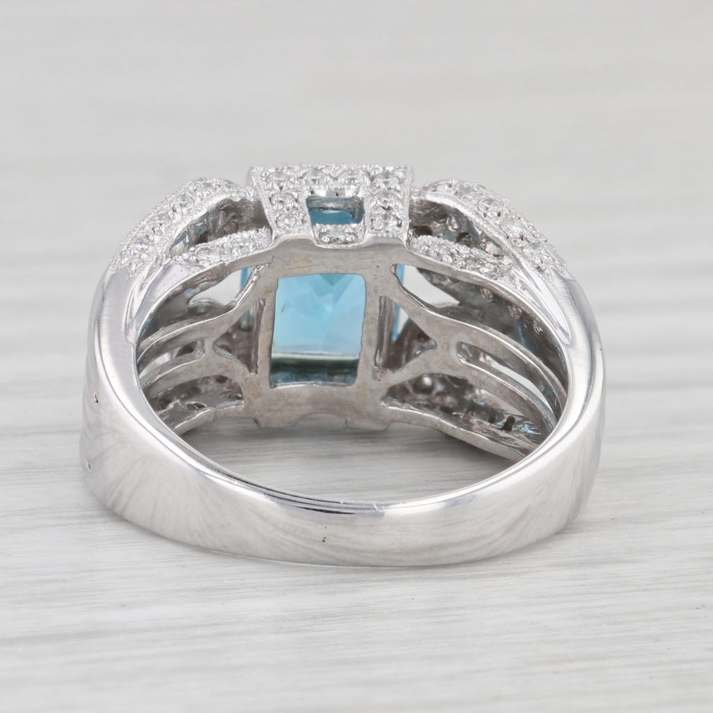 Light Gray 3.29ctw Blue Topaz Diamond Cocktail Ring 18k White Gold Size 7.5