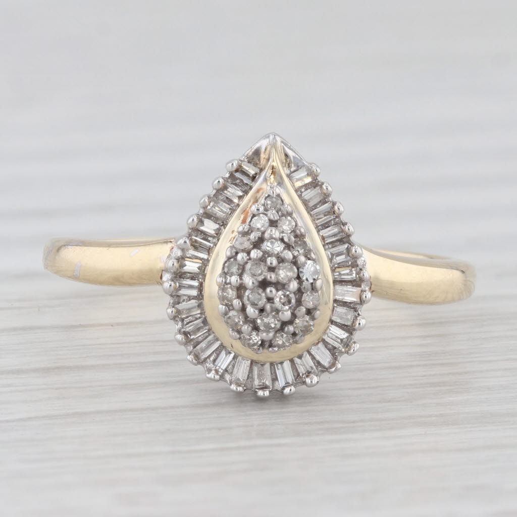 Light Gray 0.16ctw Teardrop Diamond Halo Engagement Ring 10k Yellow Gold Size 10.5