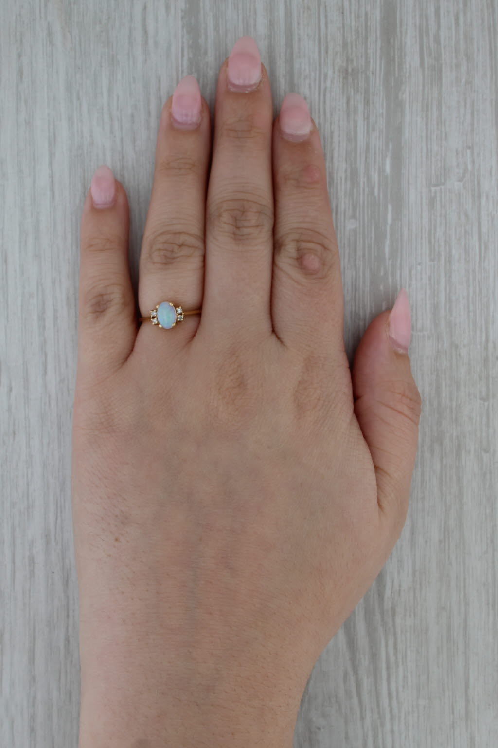 Opal Diamond Ring 18k Yellow Gold Size 6.25 Oval Cabochon