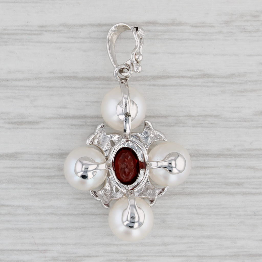 Gray 0.58ct Garnet Cultured Pearl Enhancer Pendant 14k White Gold Clip Bail