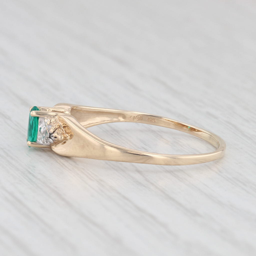 Light Gray 0.19ct Lab Created Emerald Marquise Solitaire Ring 10k Gold Diamond Accents