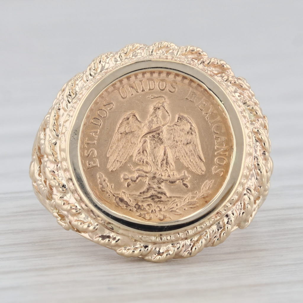 Gray 1945 Dos Pesos Coin Ring 14k 900 Yellow Gold Size 6 Mexico
