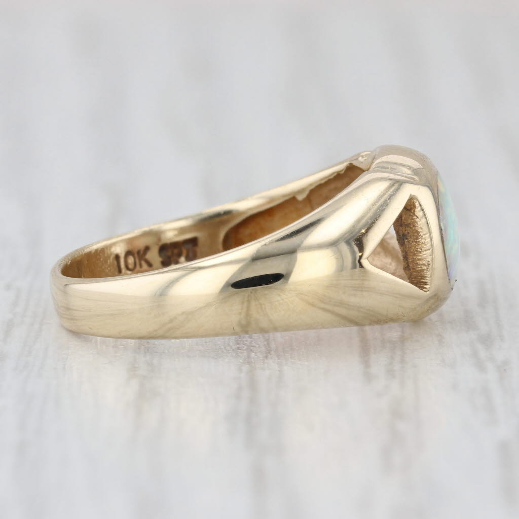 Lab Created Opal Cabochon Solitaire Ring 10k Yellow Gold Size 7.5