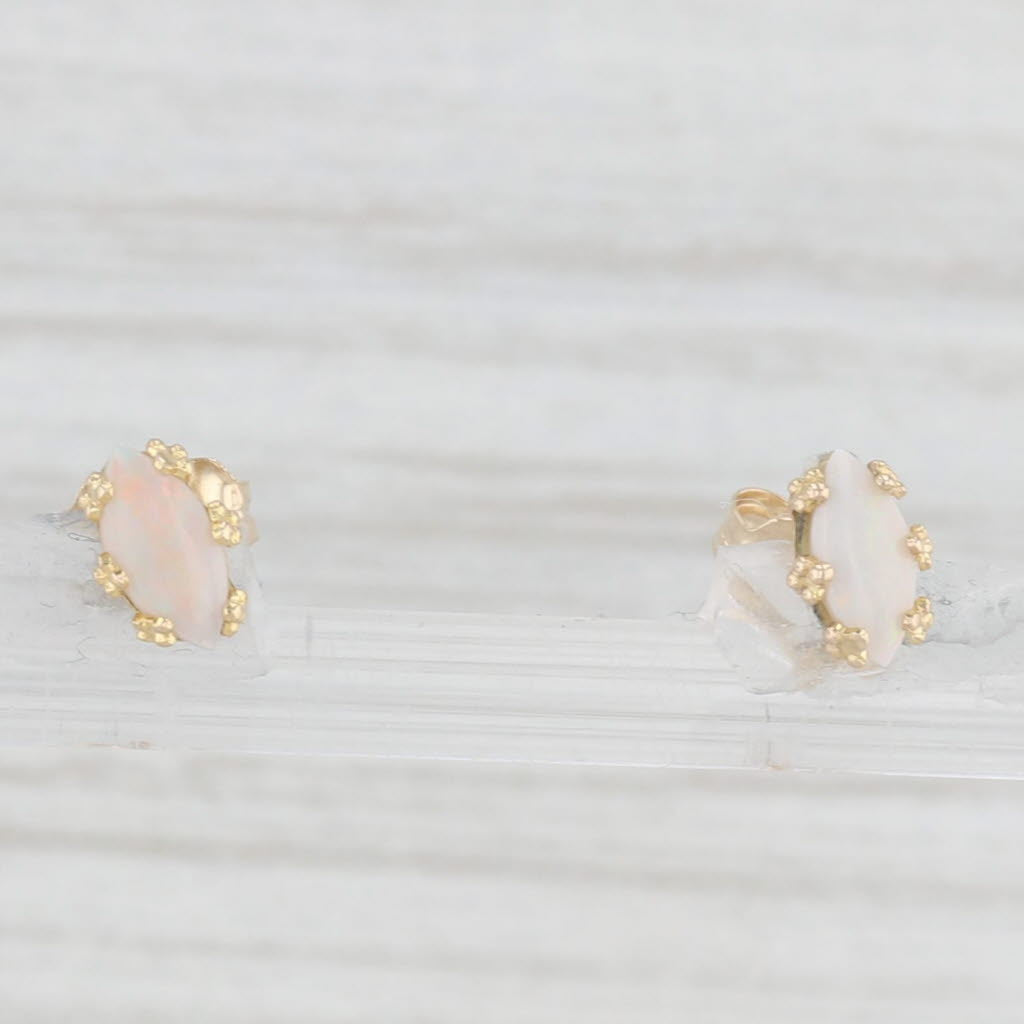 Light Gray Marquise Navette Oval Cabochon Opal Stud Earrings 14k Yellow Gold