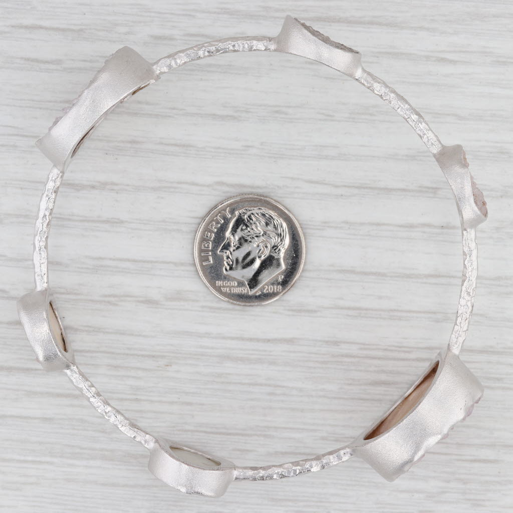 New Nina Wynn Bangle Bracelet Druzy White Sand Quartz Sterling Silver 8"