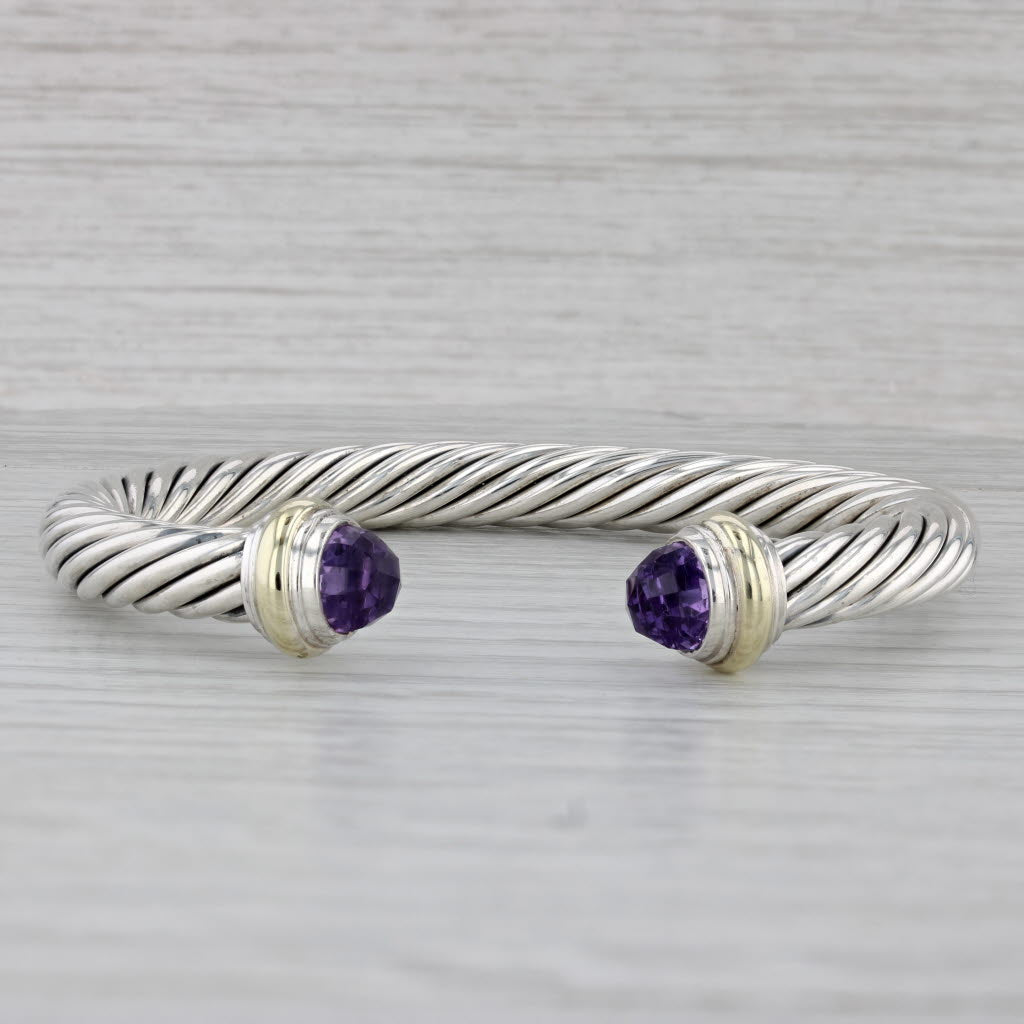 Gray David Yurman Amethyst Cable Cuff Bracelet Sterling Silver 14k Gold 7"