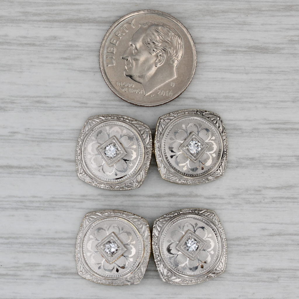 Gray Art Deco Diamond Cufflinks Platinum 14k Yellow Gold