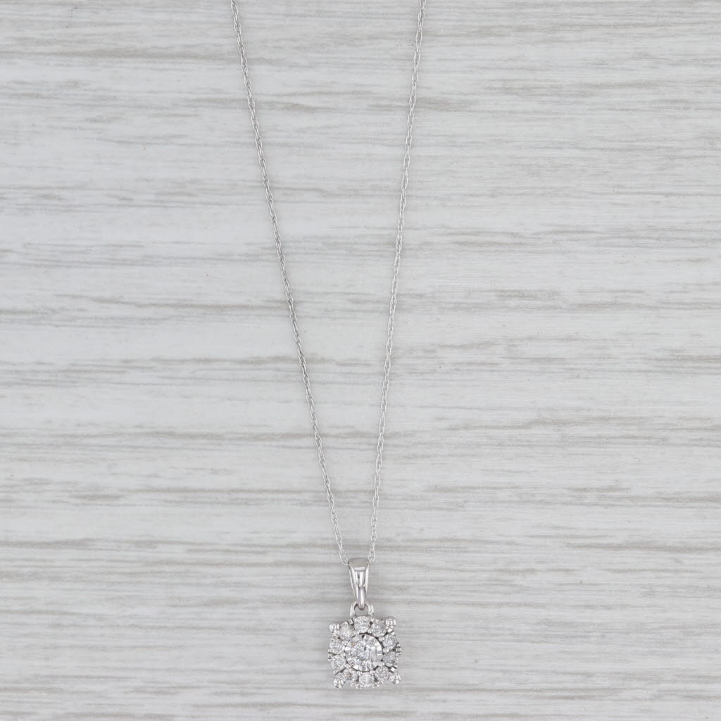 Light Gray 0.20ctw Diamond Halo Pendant Necklace 10k White Gold 20.25" Rope Chain