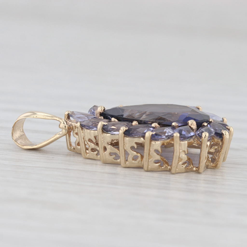 Light Gray 5.35ctw Iolite Teardrop Pendant 10k Yellow Gold Purple Pear Cut