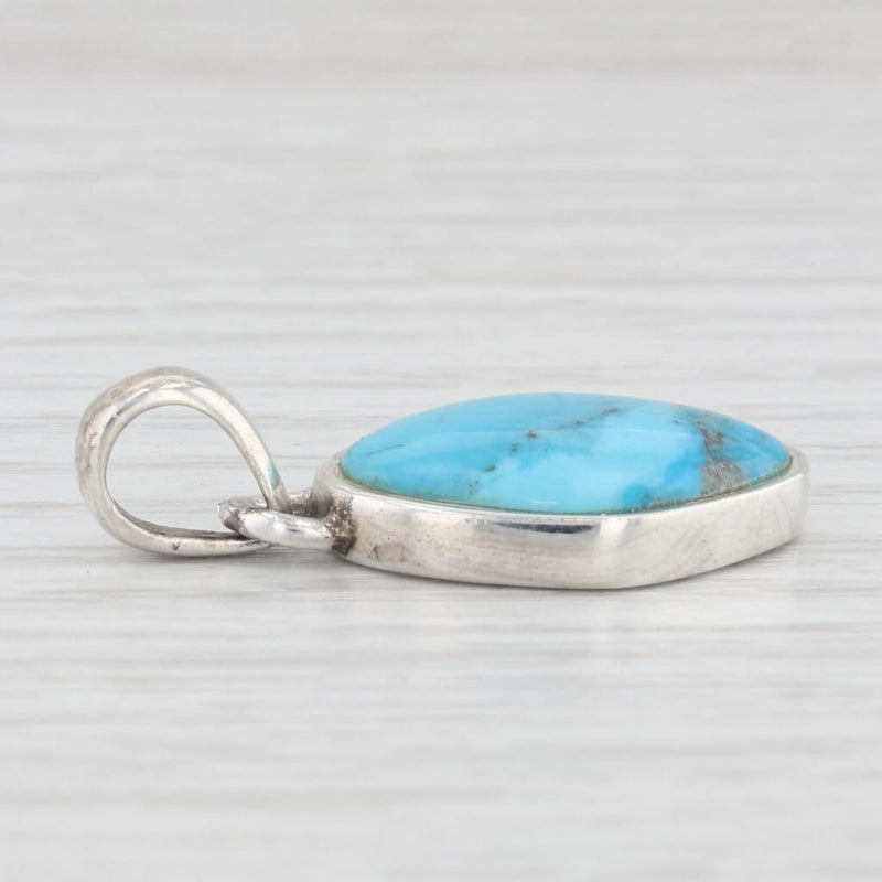 Turquoise Pendant Sterling Silver Oval Cabochon Solitaire Drop