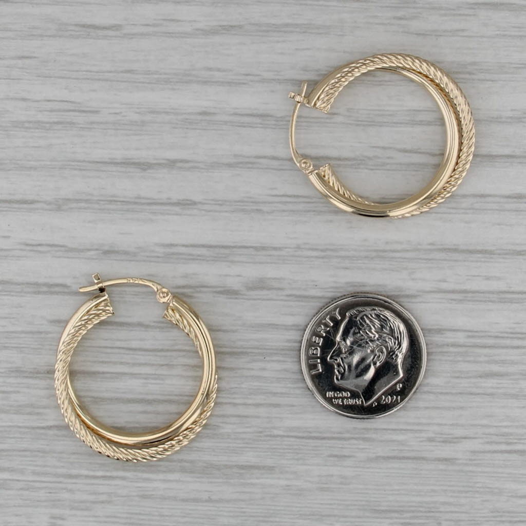 Woven Rope Double Crossover Hoop Earrings 14k Yellow Gold Round Hoops