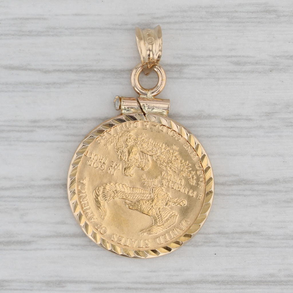 Gray 1992 1/10ozt 5 Dollar American Eagle Liberty Coin Pendant 14k 22k Yellow Gold