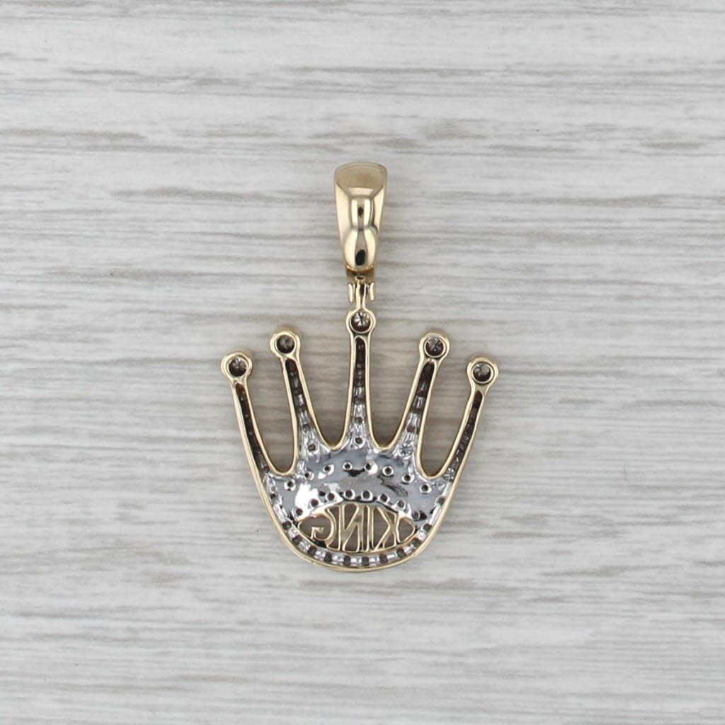 0.80ctw Diamond Crown King Pendant 10k Yellow White Gold Statement