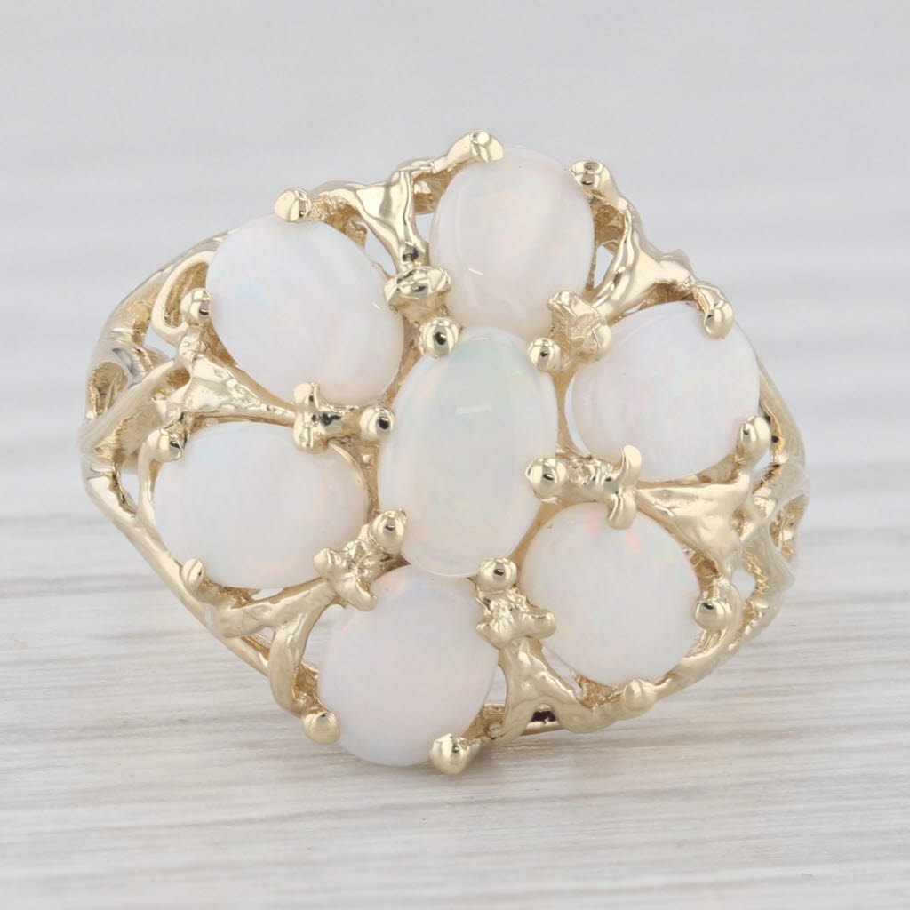 Light Gray Opal Flower Cluster Ring 14k Yellow Gold Size 7