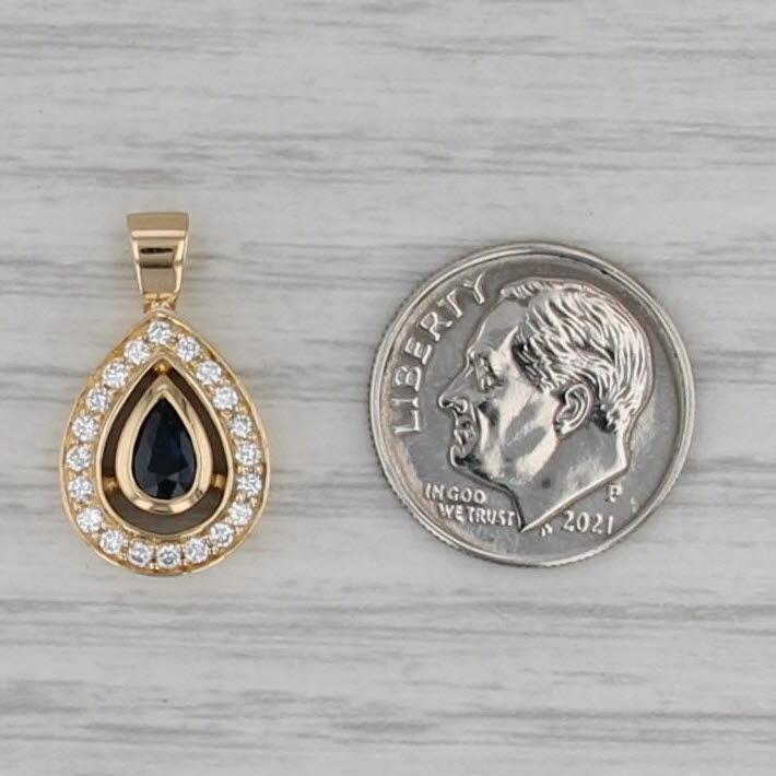0.85ctw Pear Blue Sapphire Diamond Halo Teardrop Pendant 18k Yellow Gold