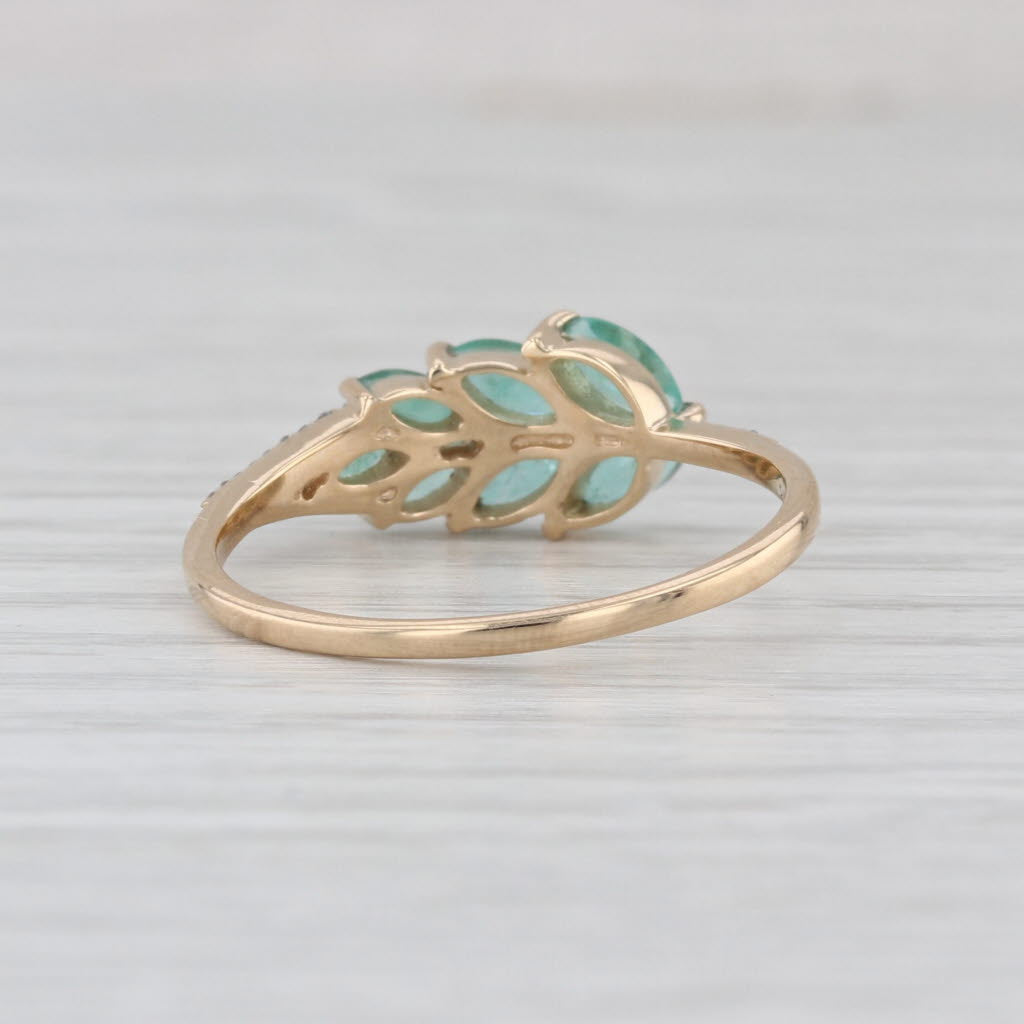 0.78ctw Emerald Diamond Leaf Ring 14k Yellow Gold Size 9