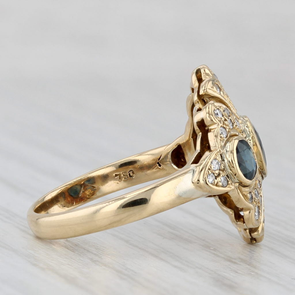 Light Gray Vintage 1.42ctw Blue Sapphire 3-Stone Ring 18k Yellow Gold Size 6