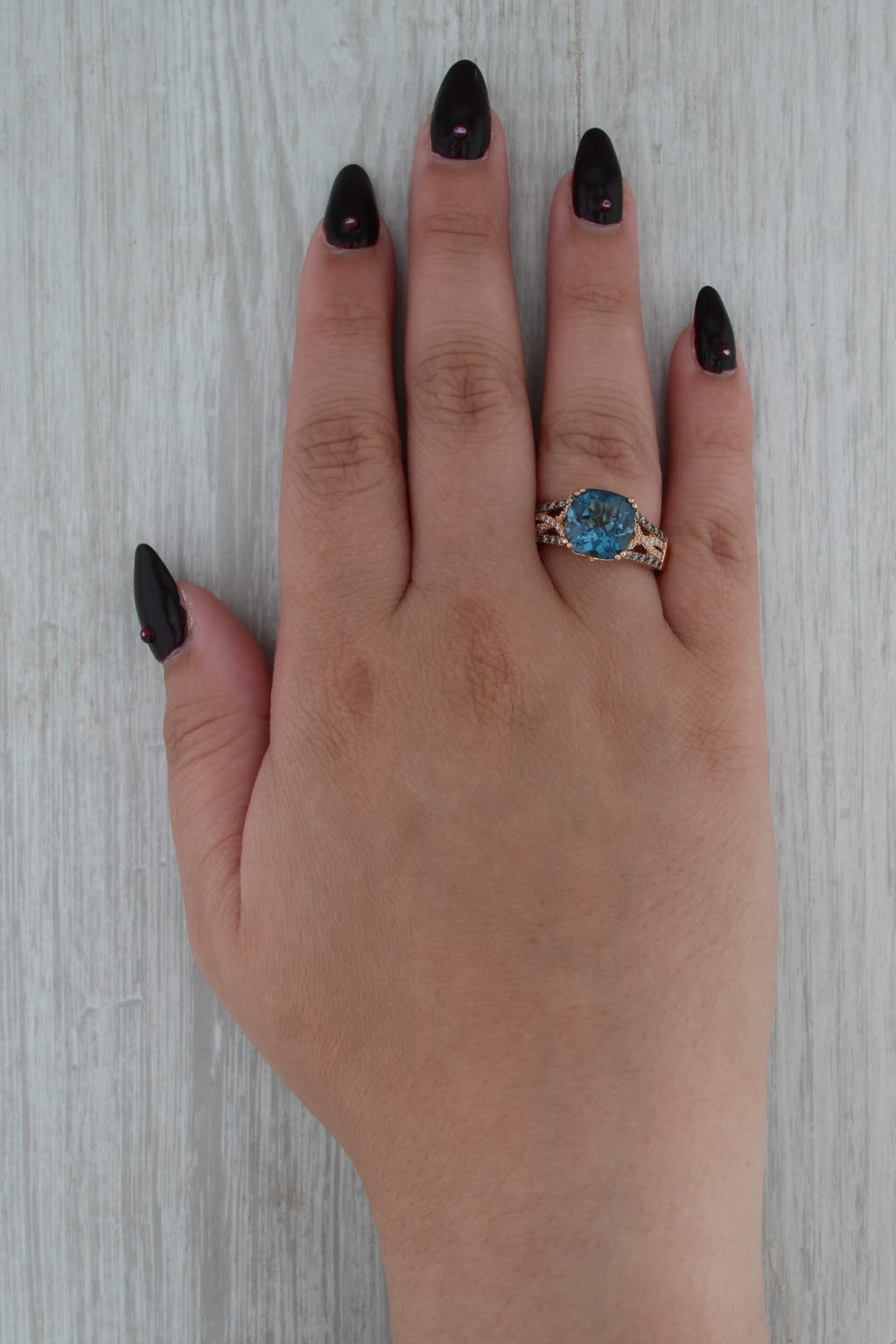 Le Vian 5.84ctw London Blue Topaz Diamond Ring 14k Rose Gold Size 8.5