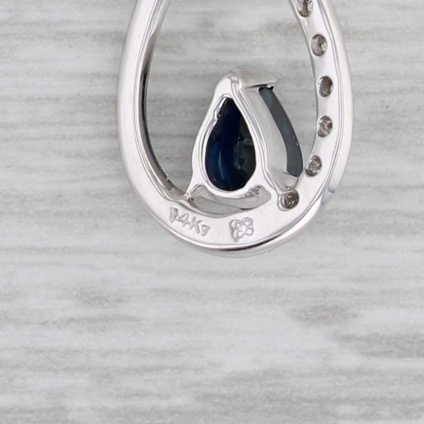 Gray 0.60ct Blue Sapphire Diamond Swirl Teardrop Pendant Necklace 14k Gold 17.75"