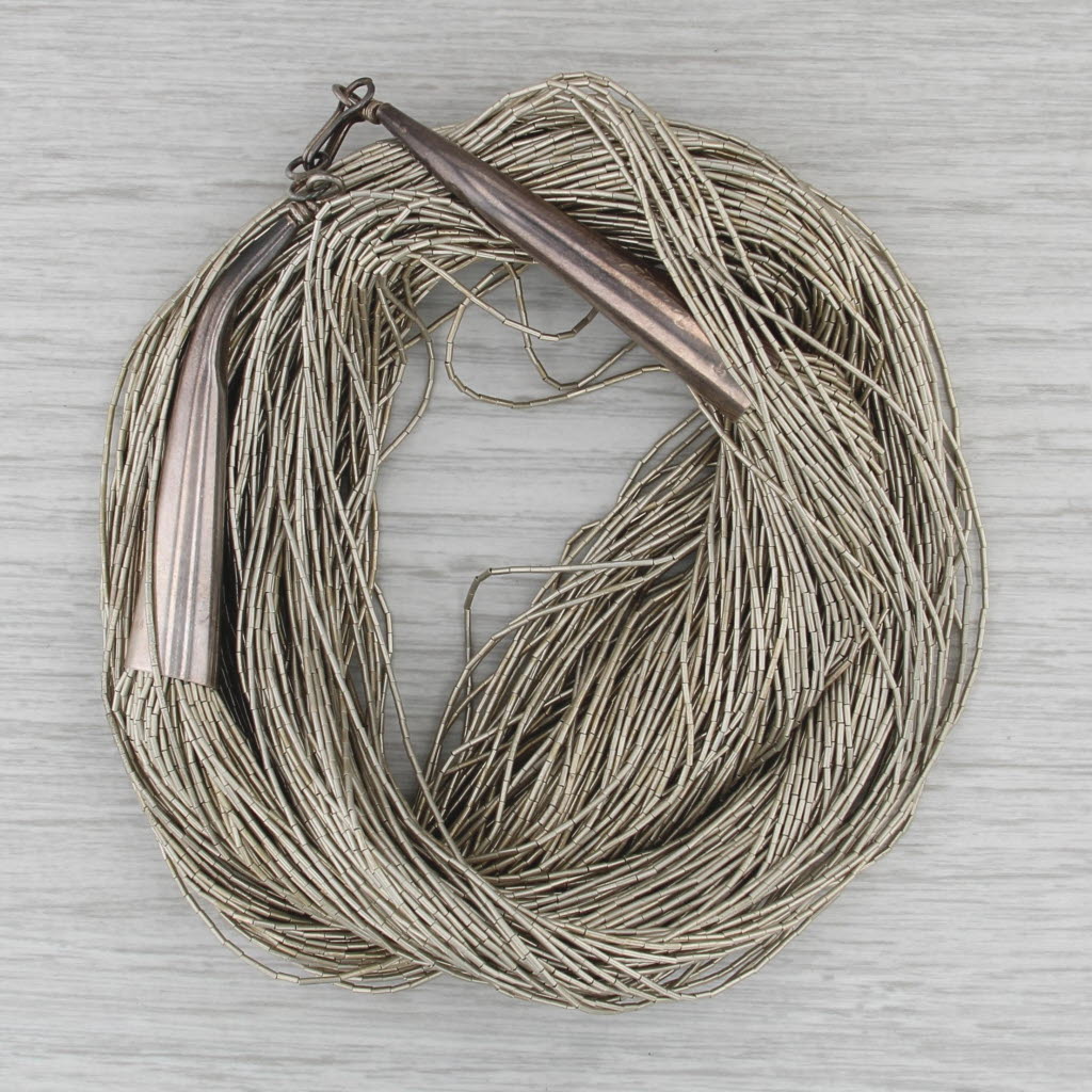 Vintage 100 Strand Liquid Silver Necklace Sterling Silver 29.5" Statement