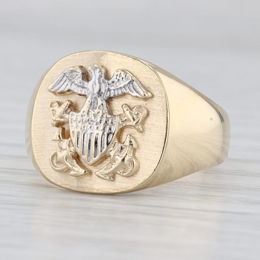 US Navy Signet Ring 10k Yellow White Gold Size 8-8.25 Vintage Military