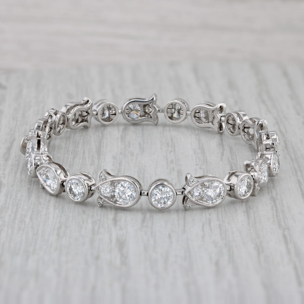 Gray Cartier 6.25ctw VVS Diamond Tulip Tennis Bracelet & Box 950 Platinum 6.75"