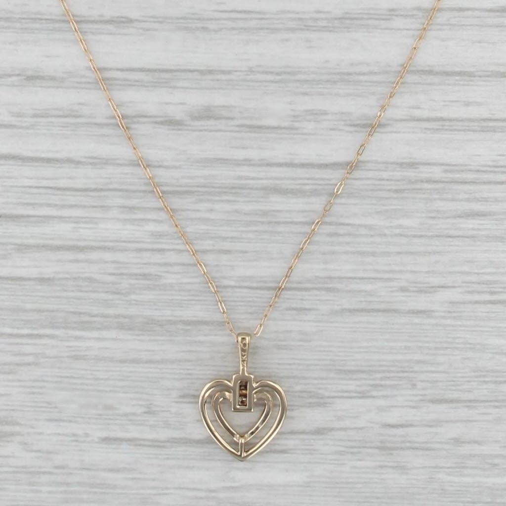 Diamond Layered Open Heart Pendant Necklace 14k Yellow Gold 16" Cable Chain