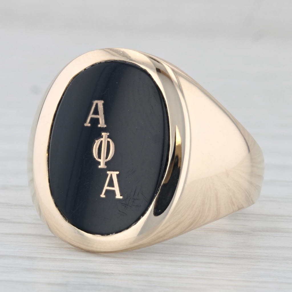 Light Gray Alpha Phi Alpha Onyx Ring 10k Yellow Gold Size 9.5 Fraternity Signet